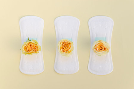 series sanitary pads with yellow rosesの写真素材