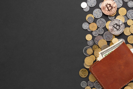 wallet top coins with copy spaceの写真素材