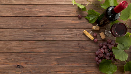 top view wine bottles wooden background. Resolution and high quality beautiful photo