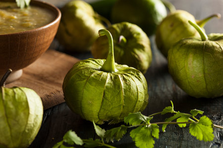 Group of Organic Green Tomatillos on a Background