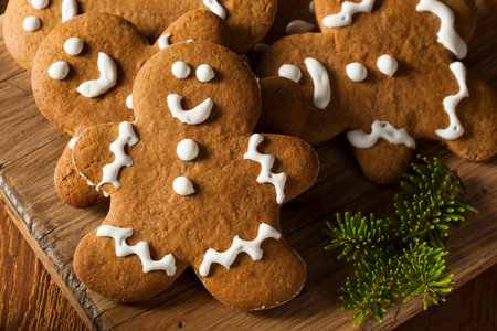 Homemade Decorated Gingerbread Men Cookies for Christmasの写真素材