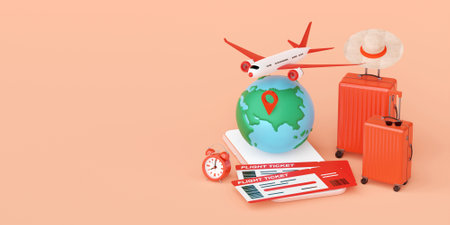 Flight booking, buy ticket or checkin application on smartphone 3d illustrationの写真素材