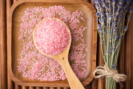 Dry lavender flower sea salt.の写真素材