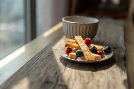 Afternoon tea time, black tea with bread