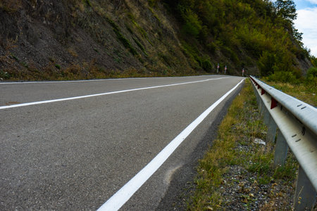 Close up of mountain road somewhere in Georgian Caucasus mountainの写真素材