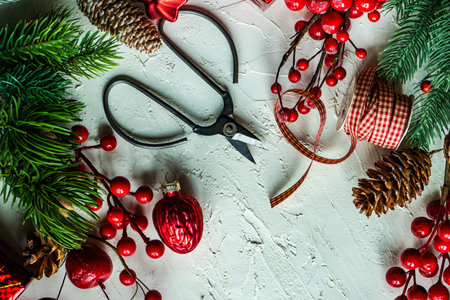 Christmas card concept with gift wrap detailsの写真素材