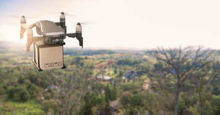 Drone technology engineering device industry flying in industrial logistic export import product home delivery service logistics shipping transport transportation to go new year 2022の写真素材