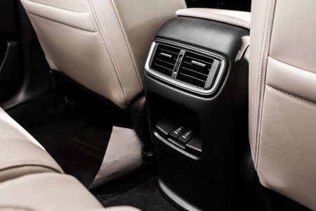 details of the car interior, black leather interior