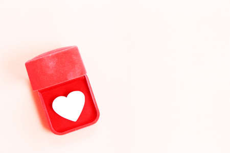 Red jewelry box and heart on valentines day , valentines conceptの写真素材
