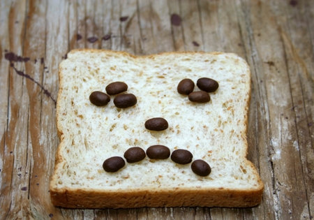 Bread slices with coffee beans