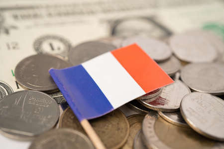 Italy Flag on coins background, Business and finance concept.の写真素材