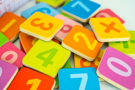 Math number colorful on white background, education study mathematics learning teach concept.の写真素材