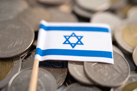 Stack of coins with Israel flag, finance concept.の写真素材