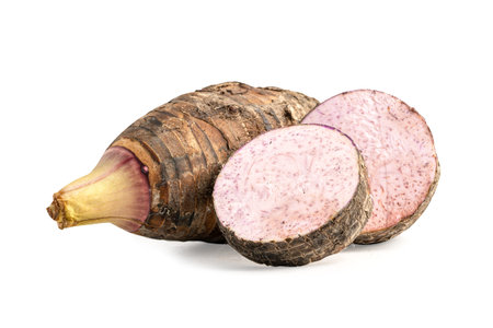Taro and slice isolated on white background