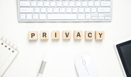 Privacy word on wooden cubes. Business deskの写真素材