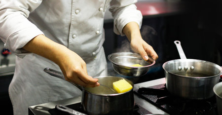Chef preparing food, meal, in the kitchen, chef cooking, Chef decorating dish