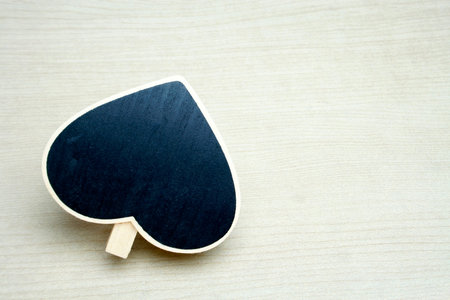 empty black heart chalkboards in wood frames background
