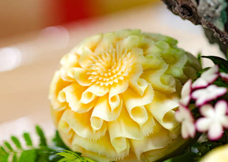 Fruit and vegetable carvings, Display thai fruit carving decorationの写真素材