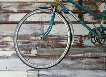 Antique old bicycle on the wall