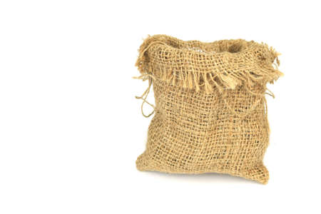 Open small sack, isolated on white backgroundの写真素材