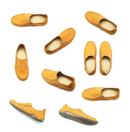 set leather shoes for men isolated on white backgroundの写真素材