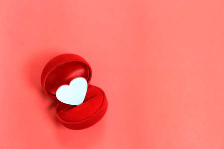 Red jewelry box and heart on valentines day , valentines conceptの写真素材