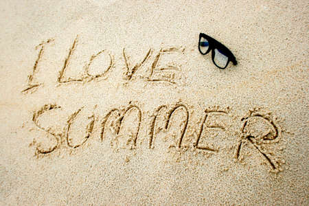 The word i love summer in the sandの写真素材