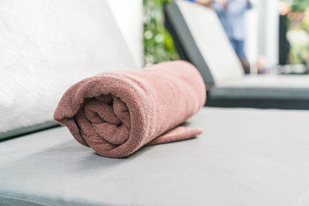 Pool towel on chair decoration around swimming pool