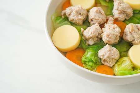 Clear Soup with Tofu and Minced Porkの写真素材