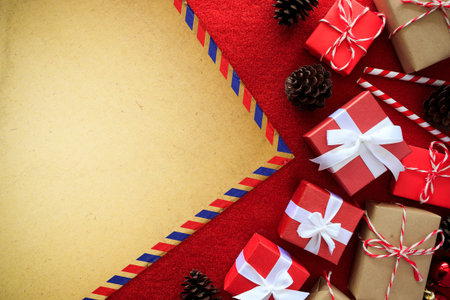 Gift box with white ribbon on red velvet background. over light