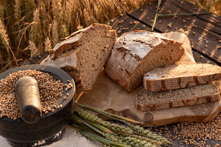 Top View Sliced Bread on Wooden Table