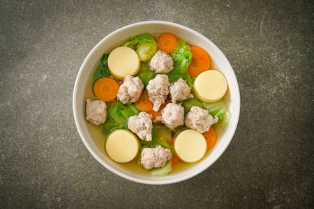 Clear Soup with Tofu and Minced Porkの写真素材