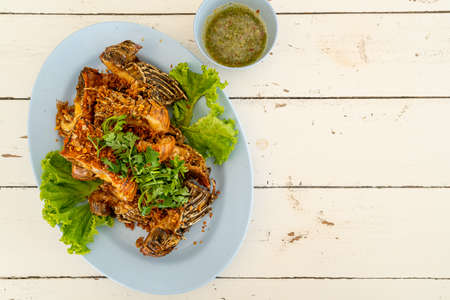 fried crayfish or mantis shrimps with garlicの写真素材
