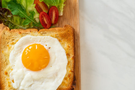 bread toasted with cheese and fried egg