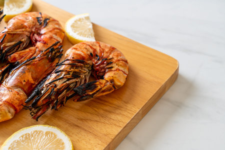 grilled tiger prawns or shrimpsの写真素材