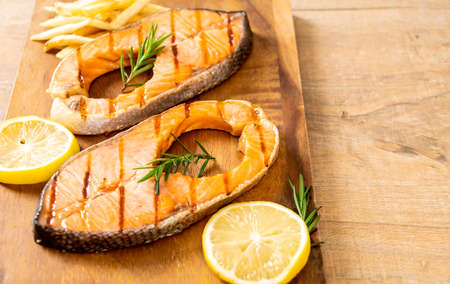 grilled salmon steak filletの写真素材