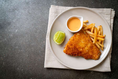 fried fish and chipsの写真素材