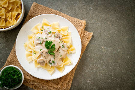 farfalle pasta with mushroom white cream sauceの写真素材