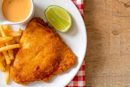 fried fish and chipsの写真素材