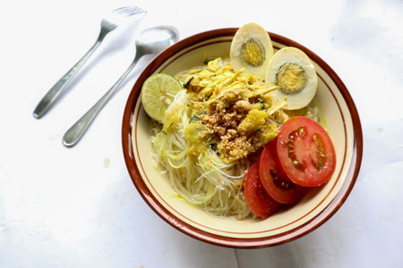 Soto Lamongan is a dish of Soup Lamongan, East Java, Indonesia. made of chicken, vermicelli, egg, bean sprout, turmeric, the broth and koyaの素材