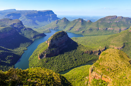 Blyde River Canyon and The Three Rondavels (Three Sisters) in Mpumalanga, South Africa. The Blyde River Canyon is the third largest canyon worldwideの素材