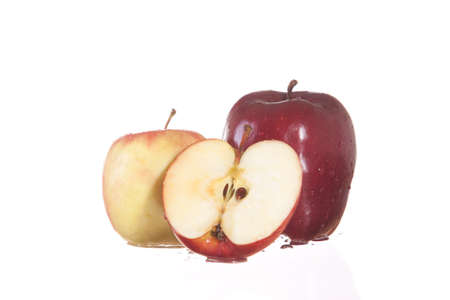 Red group apple with water drop on isolate white backgroundの写真素材