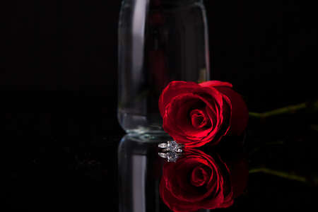 Red rose with jar on isolate の写真素材