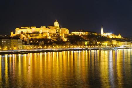 Budapest in Hungary and Danube river at nightの写真素材