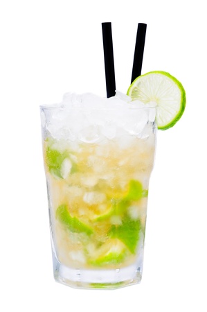 Fresh cold caipirinha cocktail drink isolated on a white backgroundの写真素材