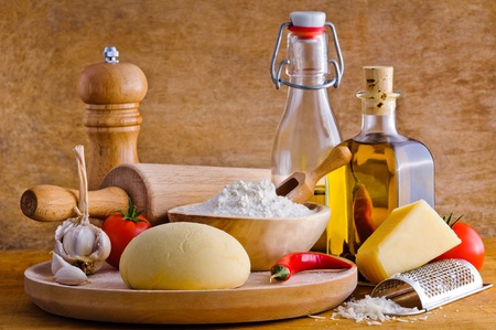 Traditional ingredients for homemade italian pizzaの写真素材