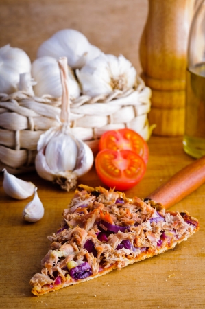 Homemade pizza tonno slice with tuna fishの写真素材