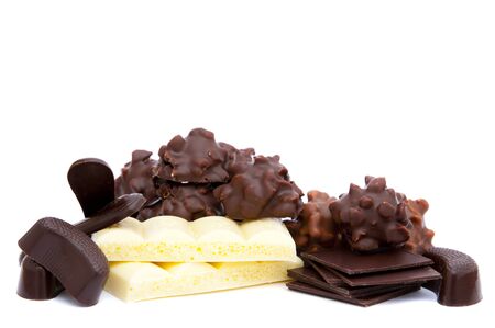 black and white chocolate isolated on a white backgroundの写真素材