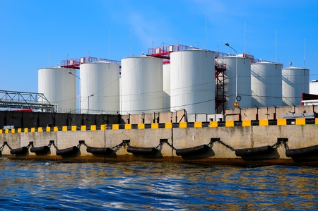 grain silos in harbor in kaliningradの写真素材