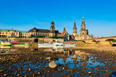 Dresden and elbe river at sunriseの写真素材